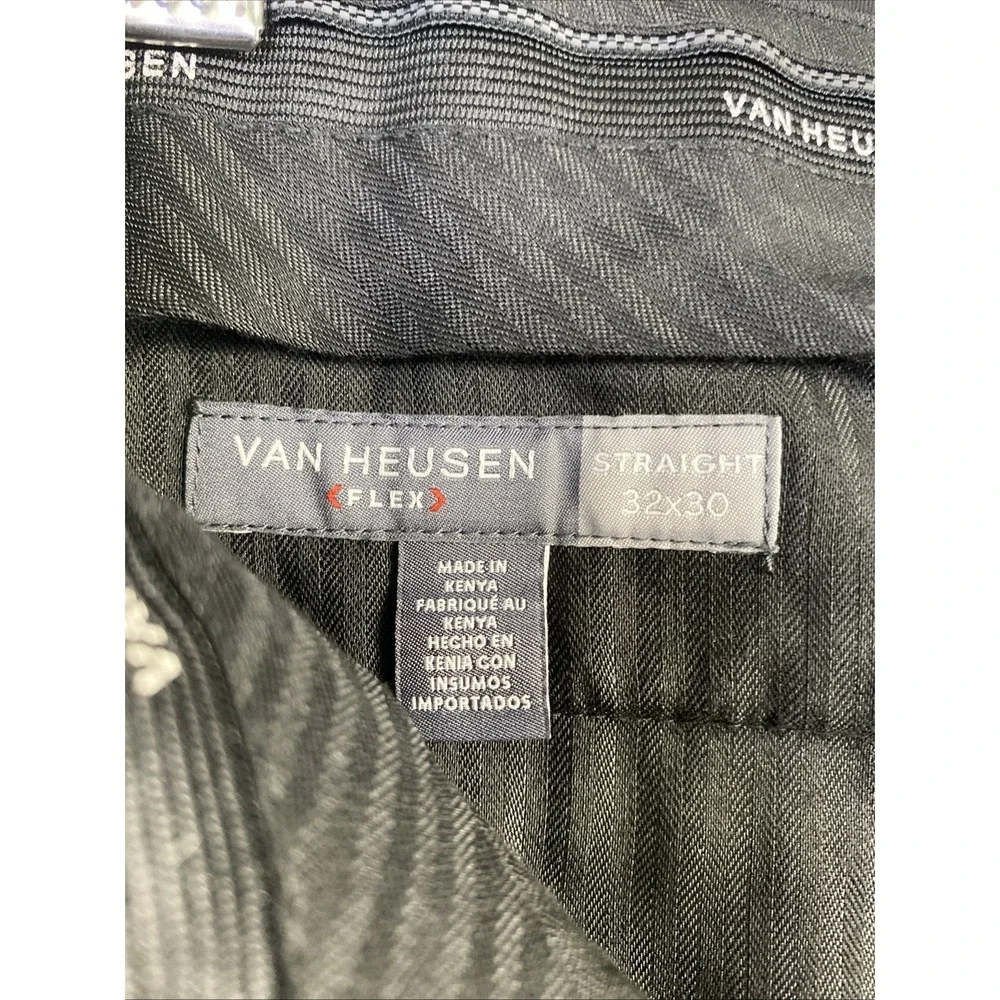 Van Heusen Flex Pants Men Black 32x30 Poly Blend  Straight Comfort Chino Slacks